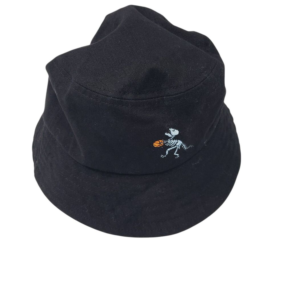 Black Cotton Bucket Hat with Skeleton Dinosaur Basketball Player